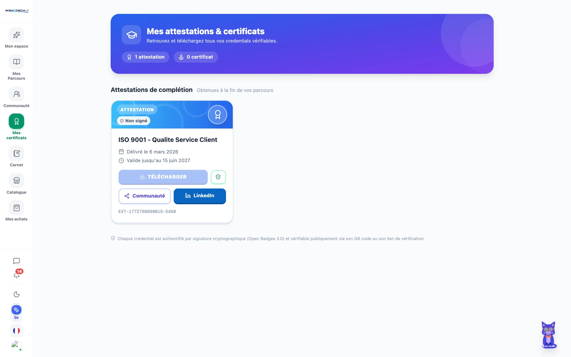 Certificats vérifiables Open Badges
