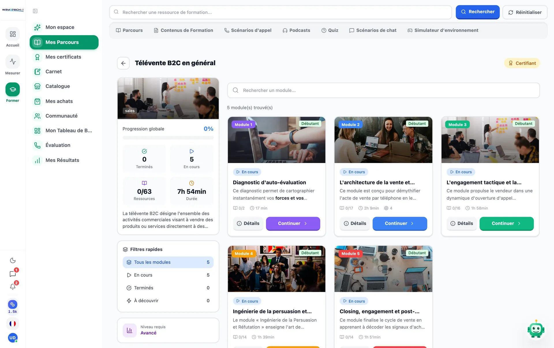 Parcours et simulations d'appel